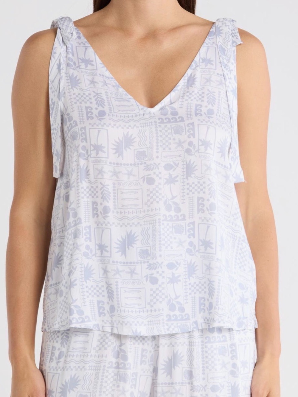 Splendid Printed V-Neck Tie-Shoulder Tank Top